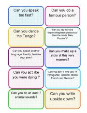 English Worksheet: (Speaking Cards) What can you do?