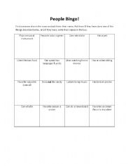 English Worksheet: People Bingo