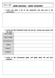 English worksheet: New school new country