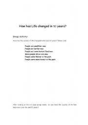 English worksheet: How has life changed in the last 50 years