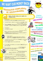 Ridiculous Complaints by Holidaymakers (Vocabulary List+Gap-fill+Vocab Exercises w Solutions)