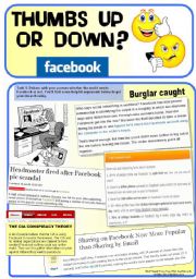 Facebook: Thumbs Up or Down? (4 pages. Debate/Discussion+Vocab practice)
