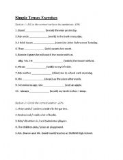 English Worksheet: Simple Tenses Exercises