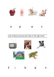 English Worksheet: Look at the pictures and join the letters