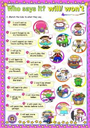 English Worksheet: Who says it? - Modal Verbs (3) - Will/ wont