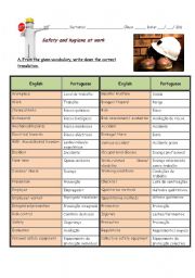 English Worksheet: Safety and hygiene at work