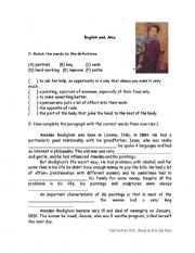 English Worksheet: Modigliani : English and arts