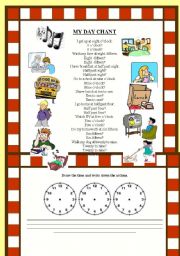 English Worksheet: Daily activities. Time. CHANT!!