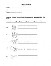 English Worksheet: School Objects