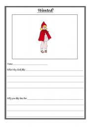 English worksheet: Little Red Riding Hood Wanted Poster