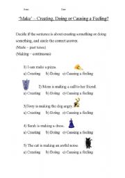 English worksheet: The different uses of make