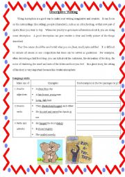 English Worksheet: Descriptive Writing (in 4 pages)