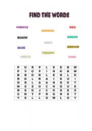 English worksheet: find colors