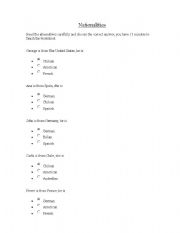 English Worksheet: Nationalities test