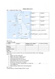 English Worksheet: UK - test on british culture, geography and basic info