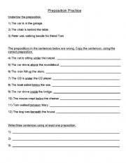 English worksheet: Preposition Practice