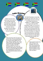 English Worksheet: Table Mountain in  Cape Town South Africa