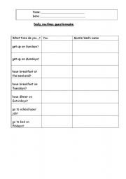 English Worksheet: Daily routine questionnaire