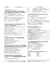 English Worksheet: PRESENT TENSES 1 LEVEL ESO