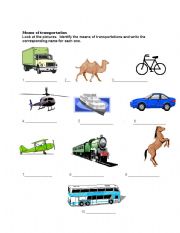 English worksheet: Means of Transportation
