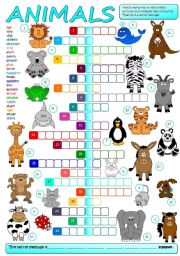 Animals - crossword (B&W + KEY included)