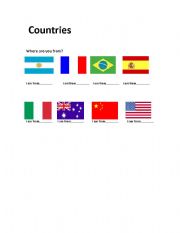 English Worksheet: An easy activity to work on countries and its flags