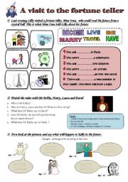 English Worksheet: A visit to the fortune teller - will/wont - video extract  **Editable & Key answers**