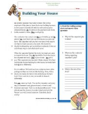 reading comprehension worksheet (Building a House, wise story)