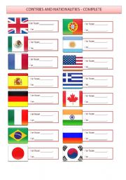 Countries and Nationalities Worksheet - ESL worksheet by Bitinha