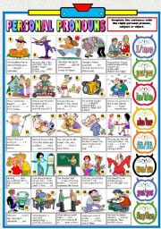 English Worksheet: PERSONAL PRONOUNS (SUBJECT-OBJECT) -KEY INCLUDED
