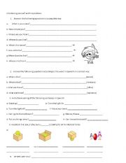 English Worksheet: Introducing yourself and Prepositions