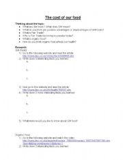 English Worksheet: Cost of our Food