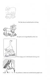 English Worksheet: Comparatives and farms animals