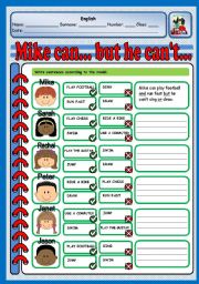 English Worksheet: MIKE CAN... BUT HE CANT...