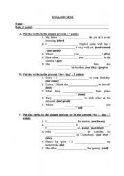 English Worksheet: Test on present tenses