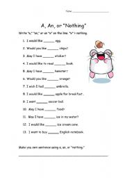 English Worksheet: A, An, or 