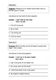 English worksheet: Expressing sympathy and ecouragement
