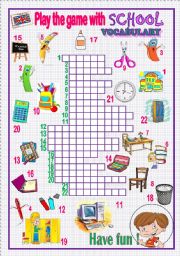 play the game with school vocabulary - crossword puzzle