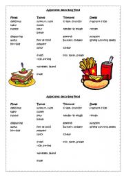 food adjectives describing textures tastes smells worksheet meals esl vocabulary worksheets