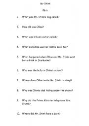 English Worksheet: Mr. Stink Quiz