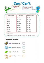 English Worksheet: Can/ Cant