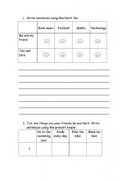 English worksheet: Present simple: Like and Dont like.