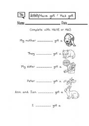 English Worksheet: Have and has got