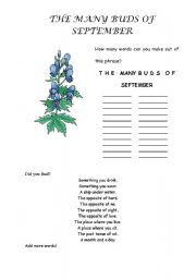 English Worksheet: the many buds of september