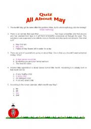 English worksheet: Quiz-All about May