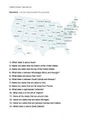 U.S. Map Activity and prepositions