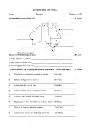 test on australia esl worksheet by thecrazygermangirl