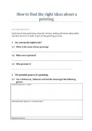 English worksheet: How to plan, find ideas in order to write an essay on a painting
