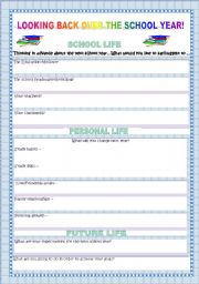 English Worksheet: THINKING OVER THE SCHOOL YEAR! - PART III
