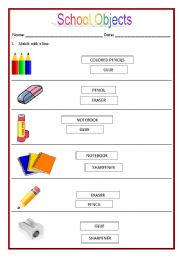 English Worksheet: School Objects + Colors